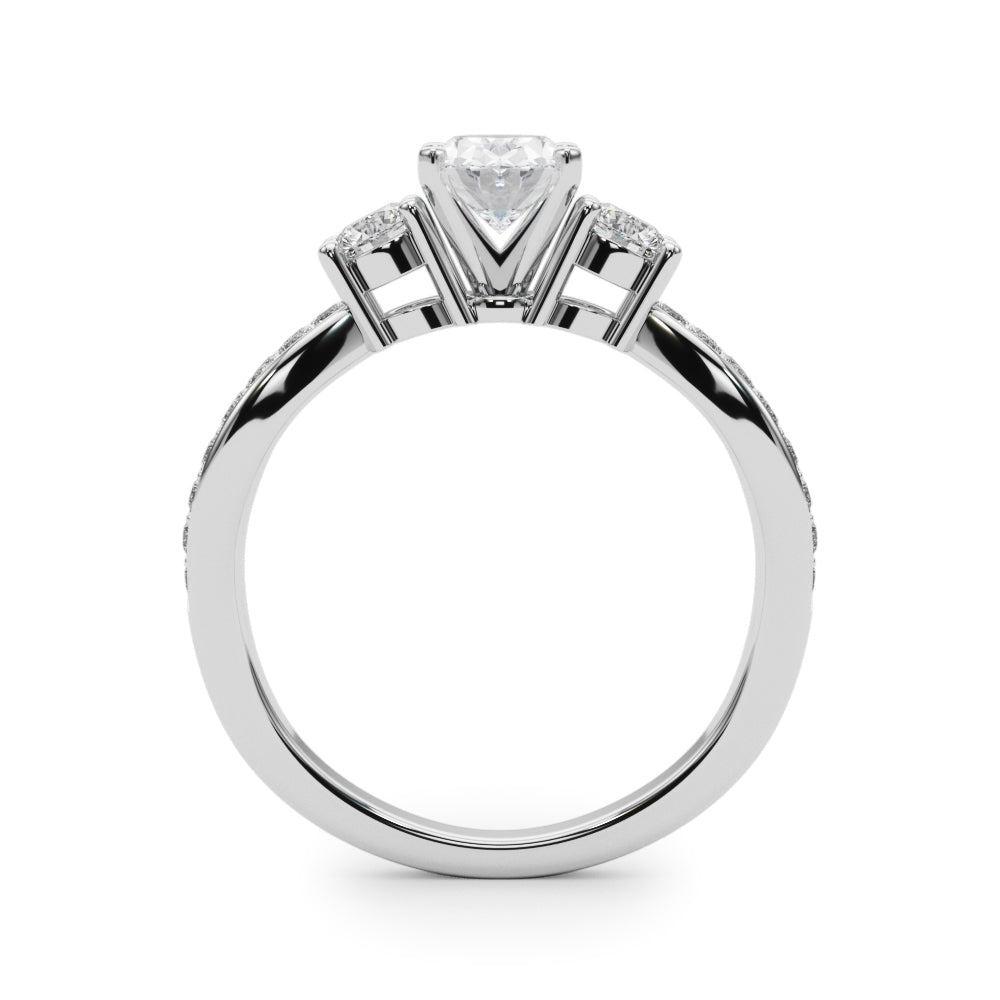 Silver Three-Stone Oval Cut Diamond Twist Band with Prong Setting 1