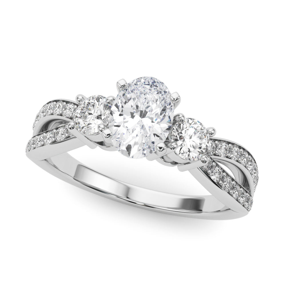 Silver Three-Stone Oval Cut Diamond Twist Band with Prong Setting 2