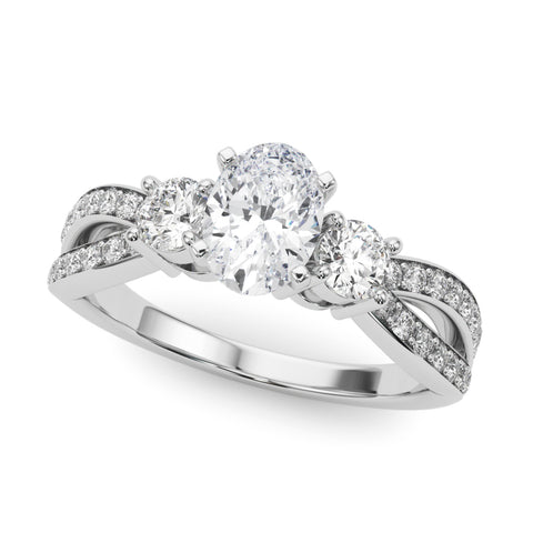 Silver Three-Stone Oval Cut Diamond Twist Band with Prong Setting 2