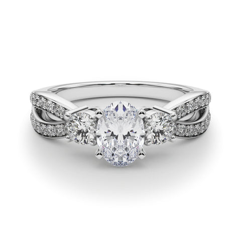 Silver Three-Stone Oval Cut Diamond Twist Band with Prong Setting