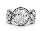 Silver Three-Stone Oval Cut Diamond Wave Pave Band with Prong Setting_13