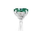 Silver Three-Stone Oval Cut Green Sapphire Ring with Pear  Side Stones in Four-Prong Setting_59