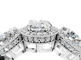 Silver Three-Stone Oval Cut Halo Diamond Milgrain Band with Four-Prong Setting_11