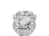 Silver Three-Stone Oval Cut Halo Diamond Milgrain Band with Four-Prong Setting_12