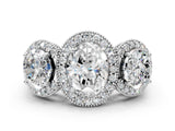 Silver Three-Stone Oval Cut Halo Diamond Milgrain Band with Four-Prong Setting_7