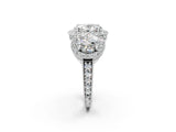 Silver Three-Stone Oval Cut Halo Diamond Milgrain Band with Four-Prong Setting_9