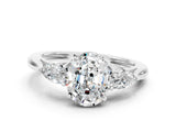 Silver Three-Stone Oval Cut Moissanite Ring with Pear  Side Stones in Four-Prong Setting_54
