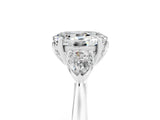 Silver Three-Stone Oval Cut Moissanite Ring with Pear  Side Stones in Four-Prong Setting_59