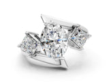 Silver Three-Stone Oval Cut Tension Band Ring with Four-Prong Setting_12