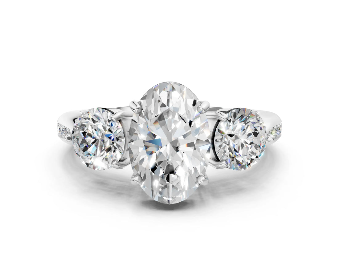 Silver Three-Stone Oval Diamond Channel Set Engagement Ring with Prong Setting_3