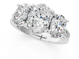 Silver Three-Stone Oval Diamond Milgrain Pave Band with Prong Setting 1