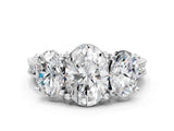 Silver Three-Stone Oval Diamond Milgrain Pave Band with Prong Setting