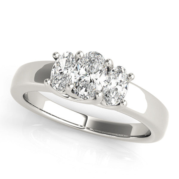 Silver Three-Stone Oval Diamond Ring with Channel Band and Prong Setting 1