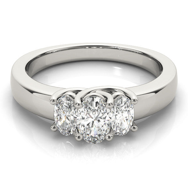 Silver Three-Stone Oval Diamond Ring with Channel Band and Prong Setting 2