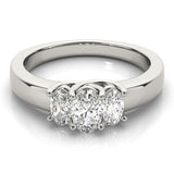 Silver Three-Stone Oval Diamond Ring with Channel Band and Prong Setting 2