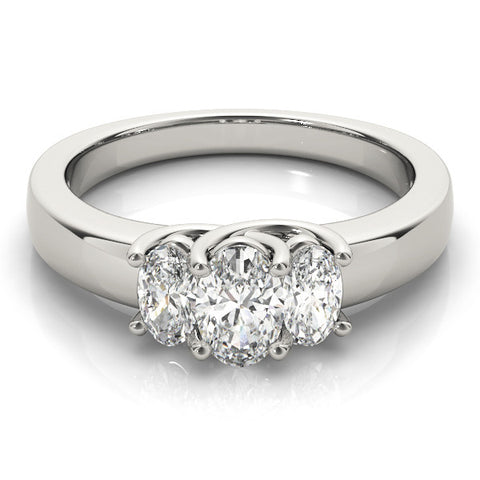 Silver Three-Stone Oval Diamond Ring with Channel Band and Prong Setting 2