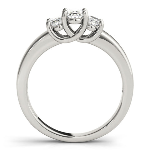 Silver Three-Stone Oval Diamond Ring with Channel Band and Prong Setting