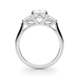 10K White Gold Three-Stone 3.09 Carat D VVS2 Oval Diamond Solitaire Ring with Pear Side Stones and Four-Prong Setting