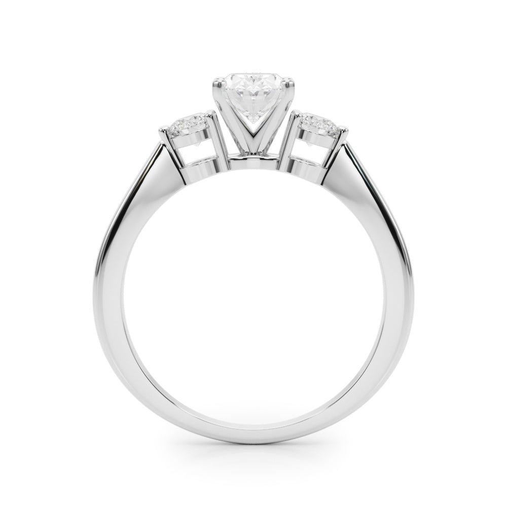 Silver Three-Stone Oval Solitaire Ring with Tapered Band and Four-Prong Setting 1