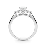 Silver Three-Stone Oval Solitaire Ring with Tapered Band and Four-Prong Setting 1