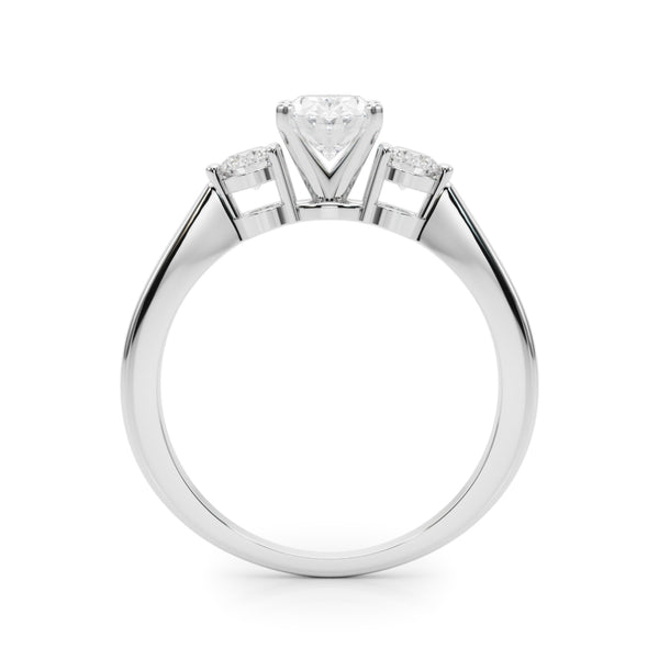White gold Three-Stone Oval Solitaire Ring with Tapered Band and Four-Prong Setting
