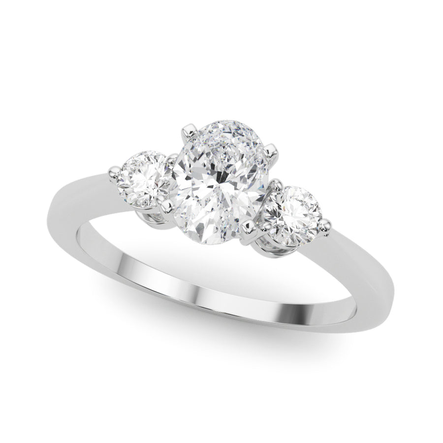 White gold Three-Stone Oval Solitaire Ring with Tapered Band and Four-Prong Setting