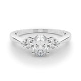 Silver Three-Stone Oval Solitaire Ring with Tapered Band and Four-Prong Setting
