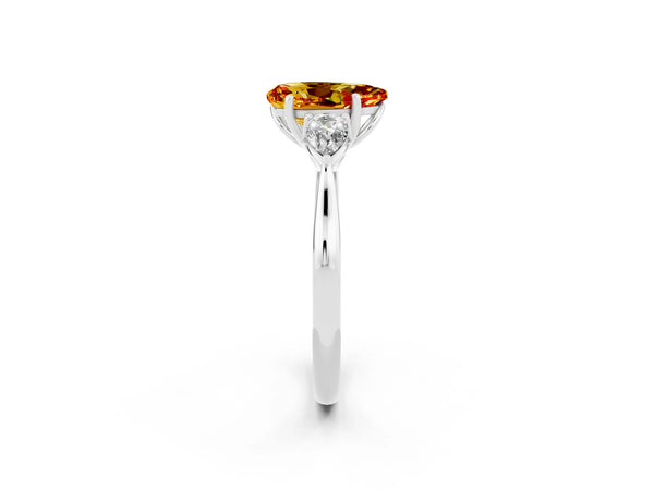 Silver Three-Stone Pear Cut Citrine Ring with Pear  Side Stones in Four-Prong Setting