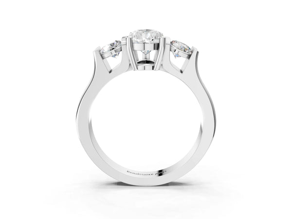 Silver Three-Stone Pear Cut Classic Band Prong Setting Ring