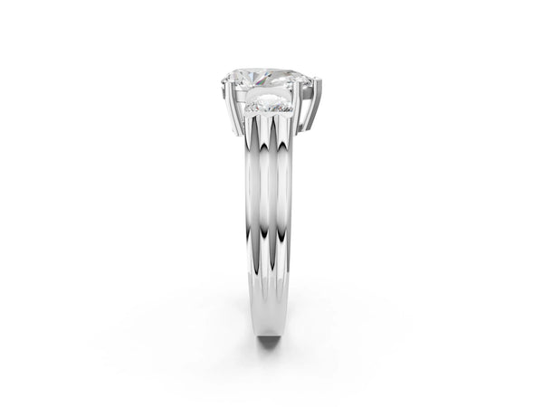 Silver Three-Stone Pear Cut Classic Band Prong Setting Ring