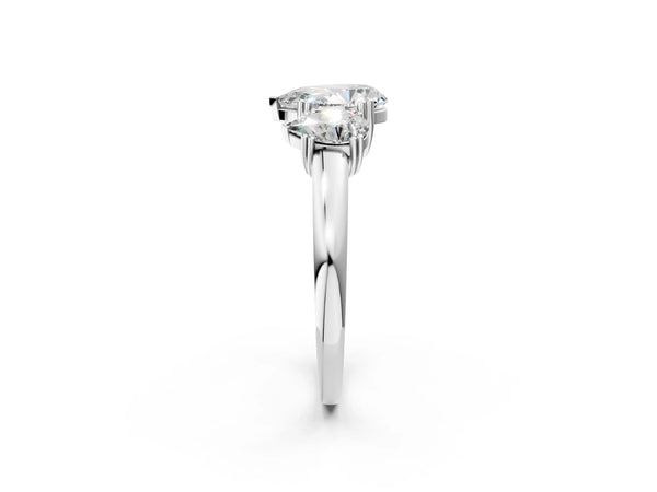 Sterling Silver Pear-Shaped Three Stone Engagement Ring Setting with Double Claw Head and Plain Band