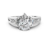 Silver Three-Stone Pear Cut Cut Diamond Ring with Trillion Side Stones on a Split Shank Band_13