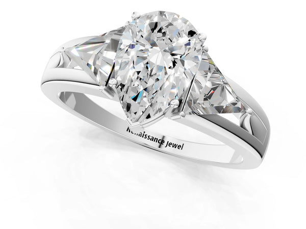 Sterling Silver Pear-Shaped Trillion Three Stone Engagement Ring Setting
