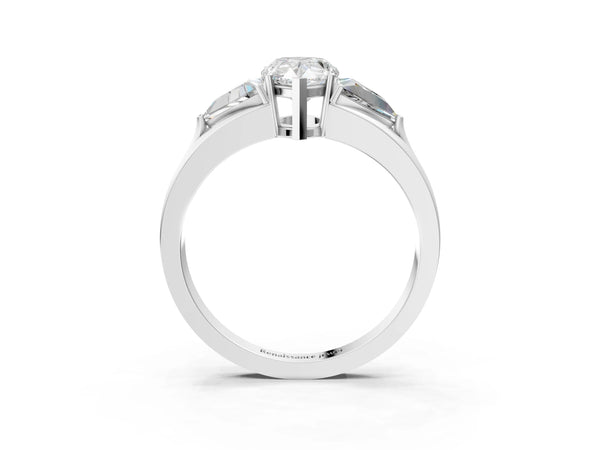 Sterling Silver Pear-Shaped Trillion Three Stone Engagement Ring Setting