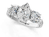 Silver Three-Stone Pear Cut Cut Milgrain Band Prong Setting Ring_14