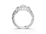 Silver Three-Stone Pear Cut Cut Milgrain Pavé Engagement Ring_10