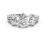 Silver Three-Stone Pear Cut Cut Milgrain Pavé Engagement Ring_7