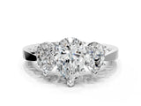 Silver Three-Stone Pear Cut Diamond Cathedral Engagement Ring with Prong Setting_6