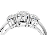Silver Three-Stone Pear Cut Diamond Engagement Ring with Prong Setting on a Silver Band_50