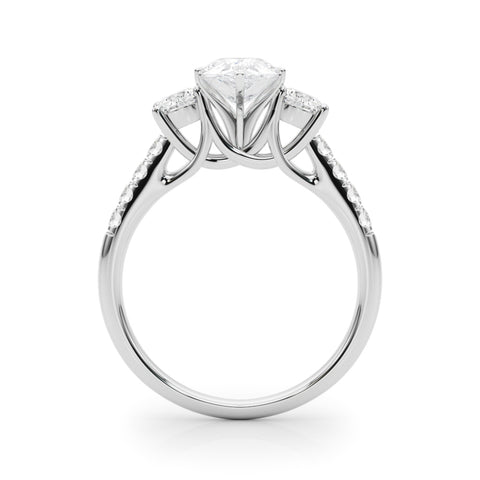 Silver Three-Stone Pear Cut Diamond Pavé Band with Four-Prong Setting 1