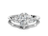 Silver Three-Stone Pear Cut Diamond Ring with Pear  Side Stones in Four-Prong Setting_16