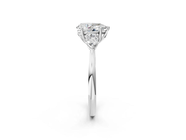 Sterling Silver Pear-Shaped Three Stone Engagement Ring Setting with Pear Side Stones and Thin Band