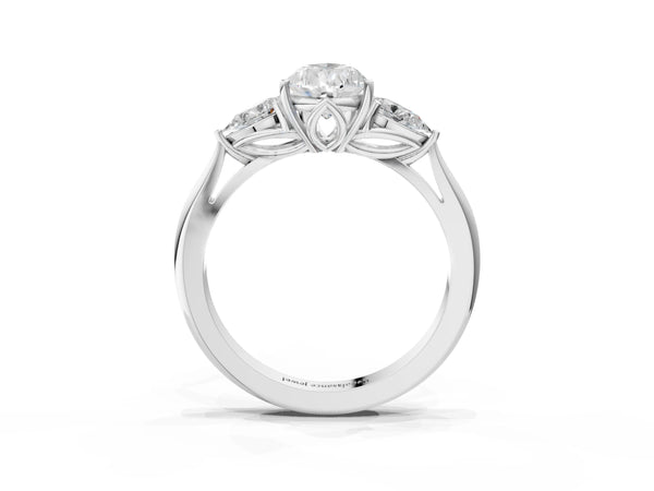 Sterling Silver Pear-Shaped Three Stone Engagement Ring Setting with Pear Side Stones and Thin Band