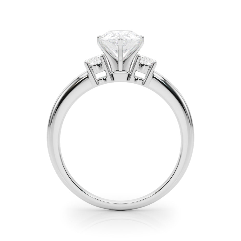 Silver Three-Stone Pear Cut Diamond Solitaire with Prong Setting and Classic Band 1