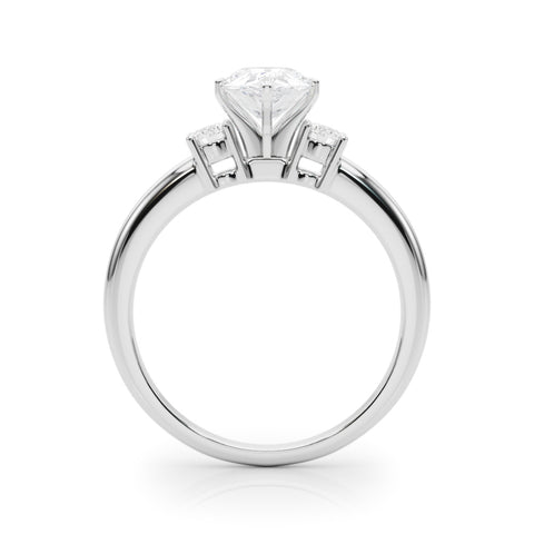 Silver Three-Stone Pear Cut Diamond Solitaire with Prong Setting and Classic Band 1