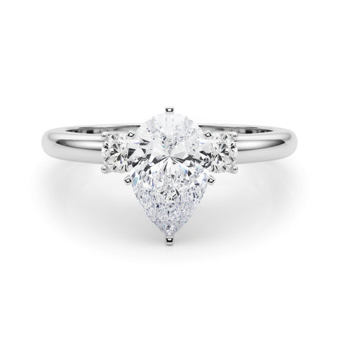 Silver Three-Stone Pear Cut Diamond Solitaire with Prong Setting and Classic Band
