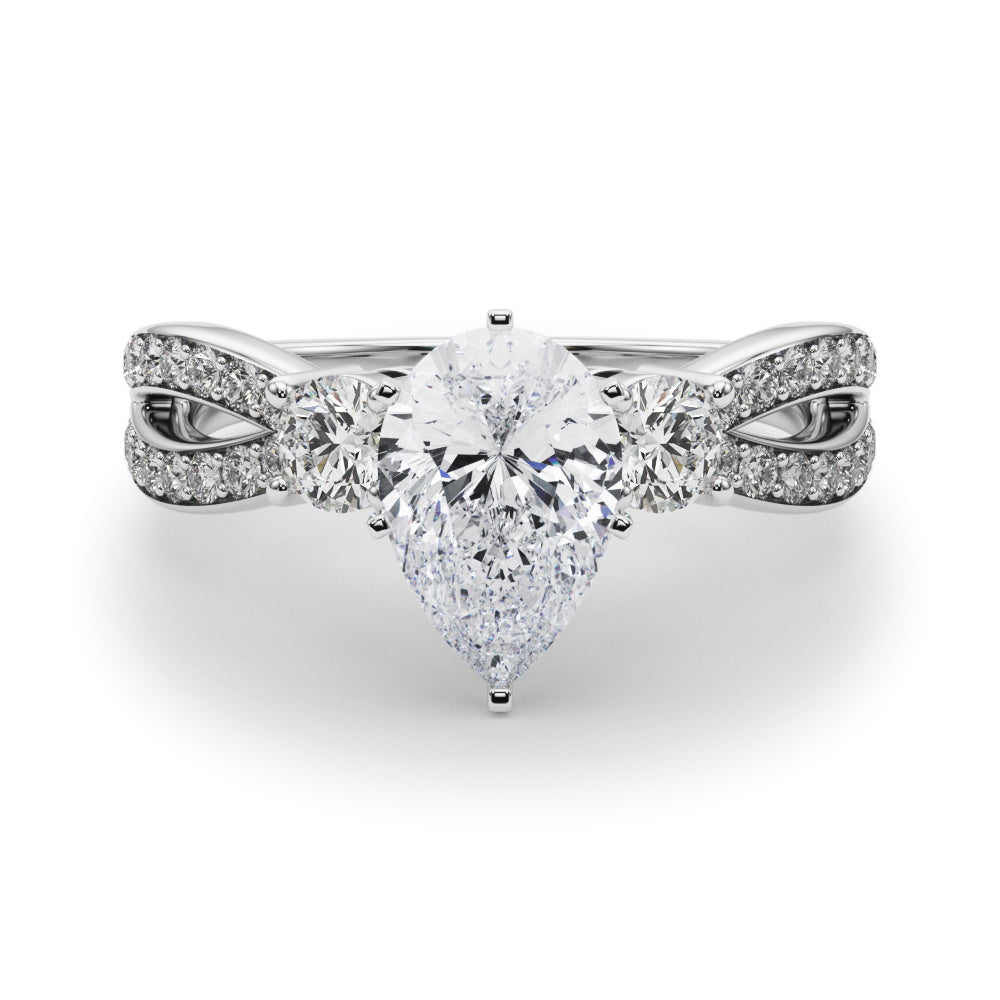 Silver Three-Stone Pear Cut Diamond Twist Band with Prong Setting
