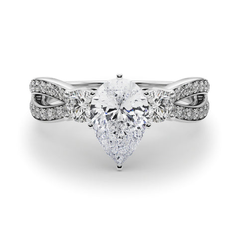 Silver Three-Stone Pear Cut Diamond Twist Band with Prong Setting