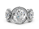 Silver Three-Stone Pear Cut Diamond Wave Pave Band with Prong Setting_19