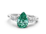 Silver Three-Stone Pear Cut Green Sapphire Ring with Pear  Side Stones in Four-Prong Setting_54
